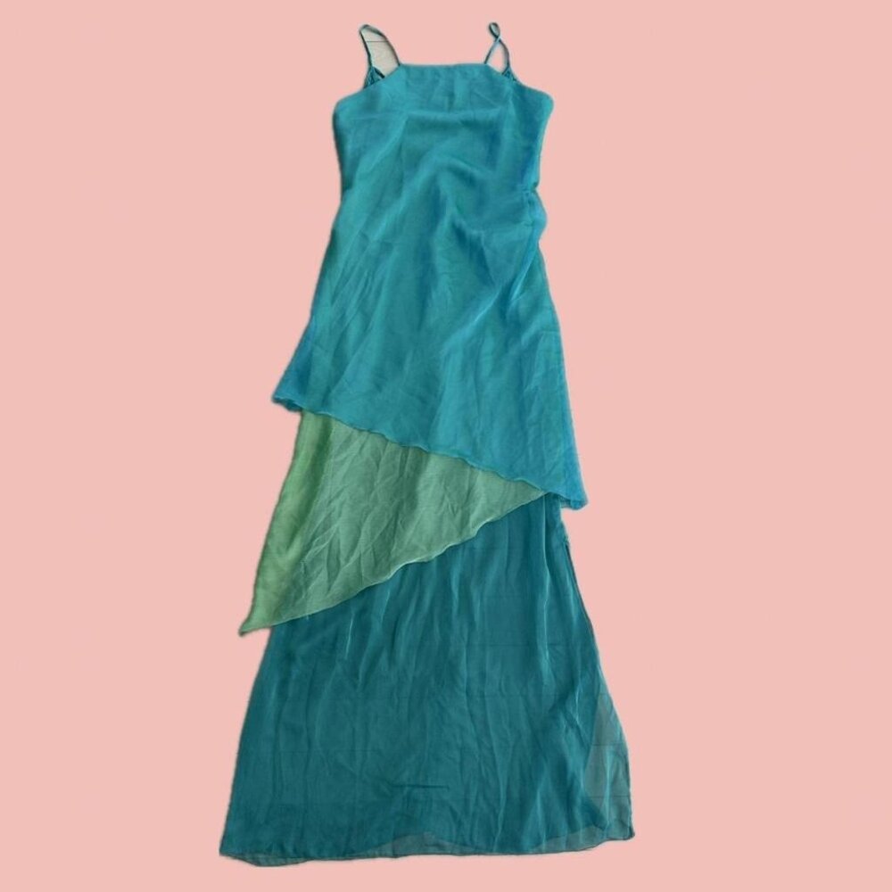 Handmade Y2K Fairycore Layered Slip Dress – Asymmetrical Hem, Green Ombre